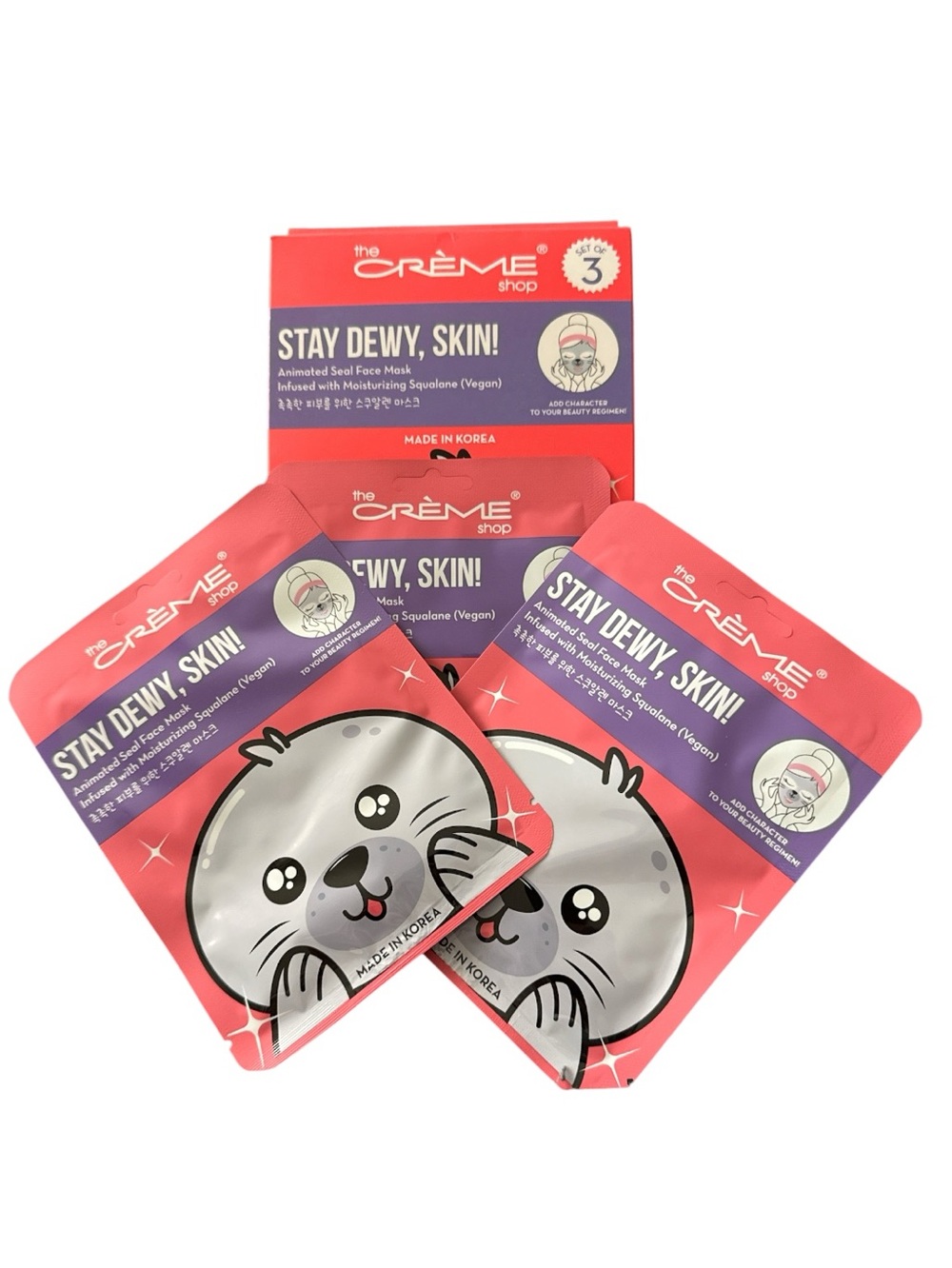 The Crème Shop Stay Dewy, Skin!  Seal Squalane Face Mask 3pk NIB